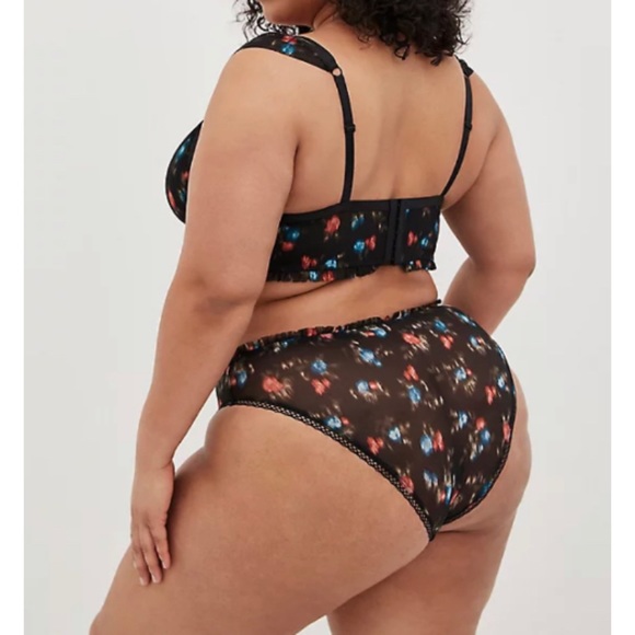 🆕 Ruched Floral Mesh Ruffle Underwire Bra Panty Set 1 1X 14 16 NWT Torrid New! - Picture 4 of 11